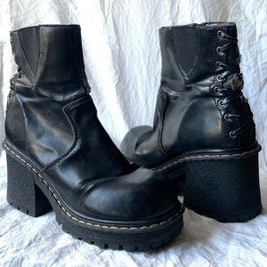 Lower East Side Womens Block Heel Boots Black Chunky Corset Back Platform Y2K 7